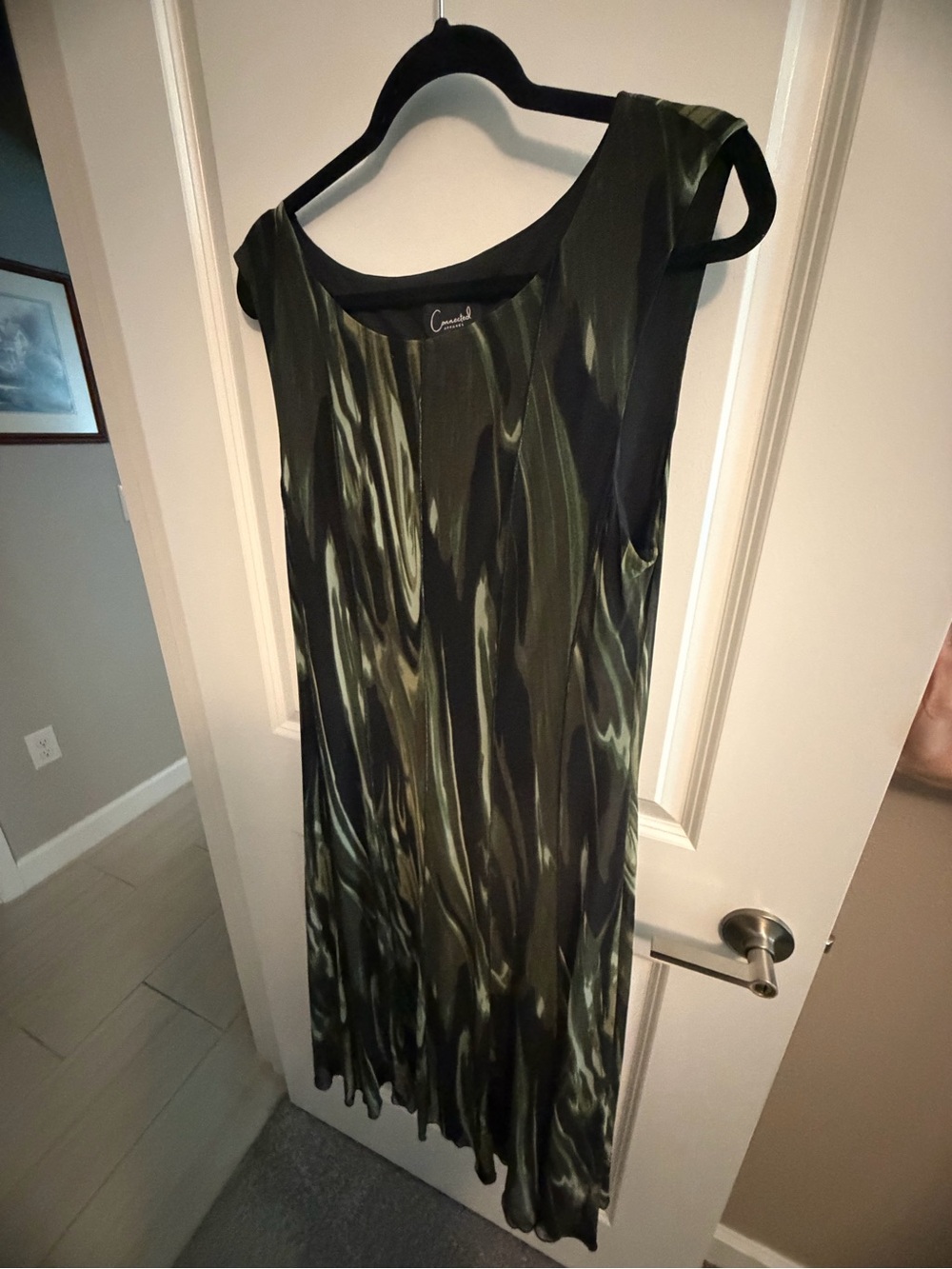 Connected Apparel Olive & Black Abstract Print Dress